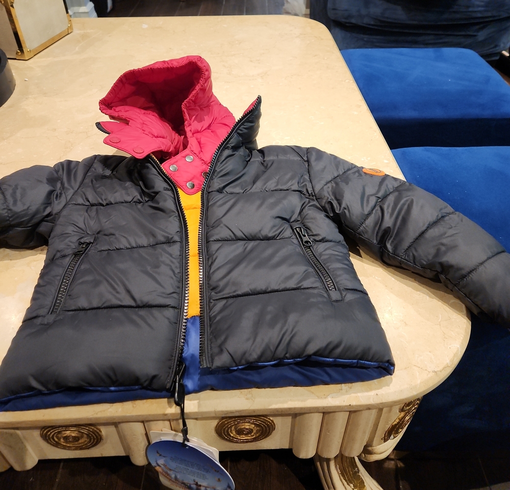 SAVE THE DUCK Kids Black Puffer Jacket with Pink Hood Lining